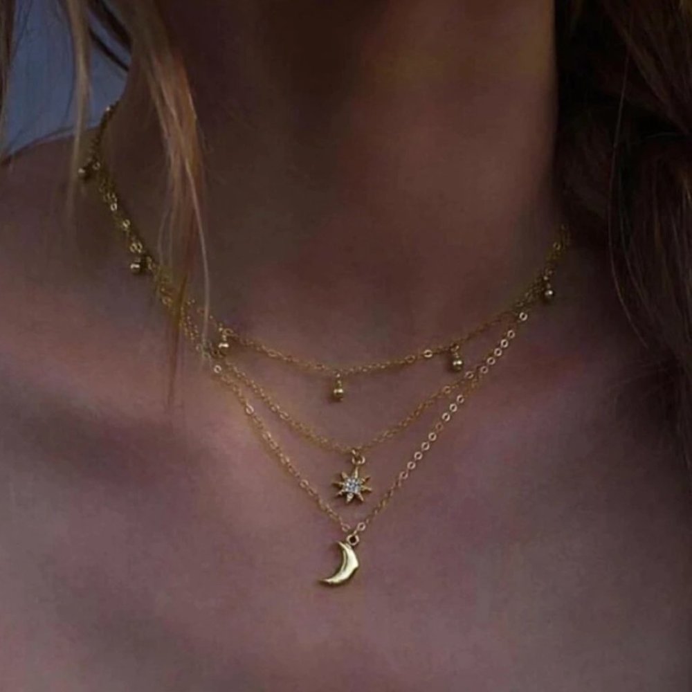 NEW Star Moon Multi Layered Pendant Necklace